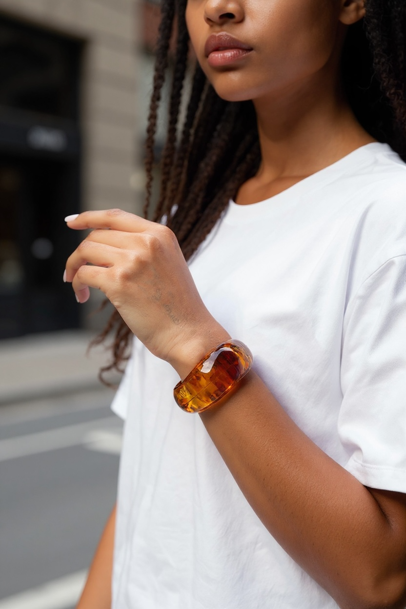 Vintage Resin Cuff Charms Bracelet - Brown