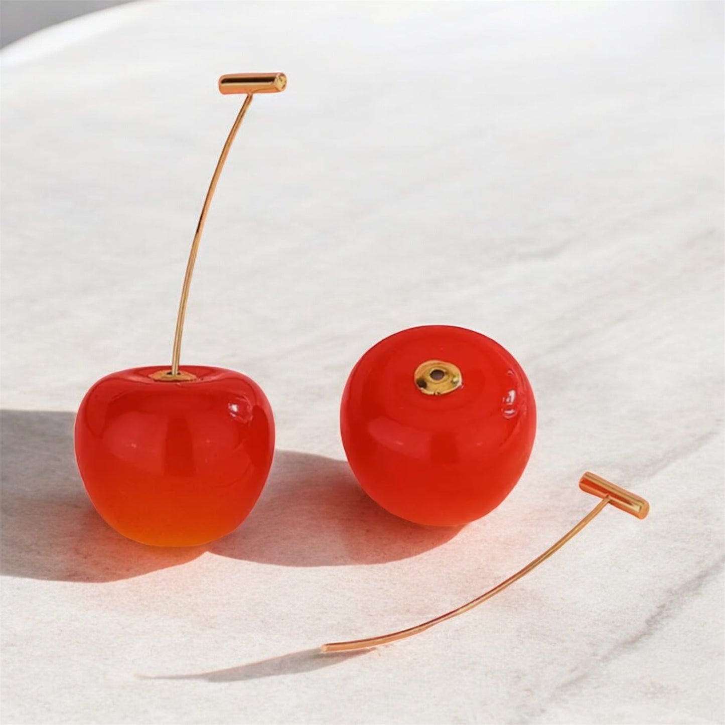 🍒 🍒 Cherry Drop Earrings – Orange-Red with Gold Stem