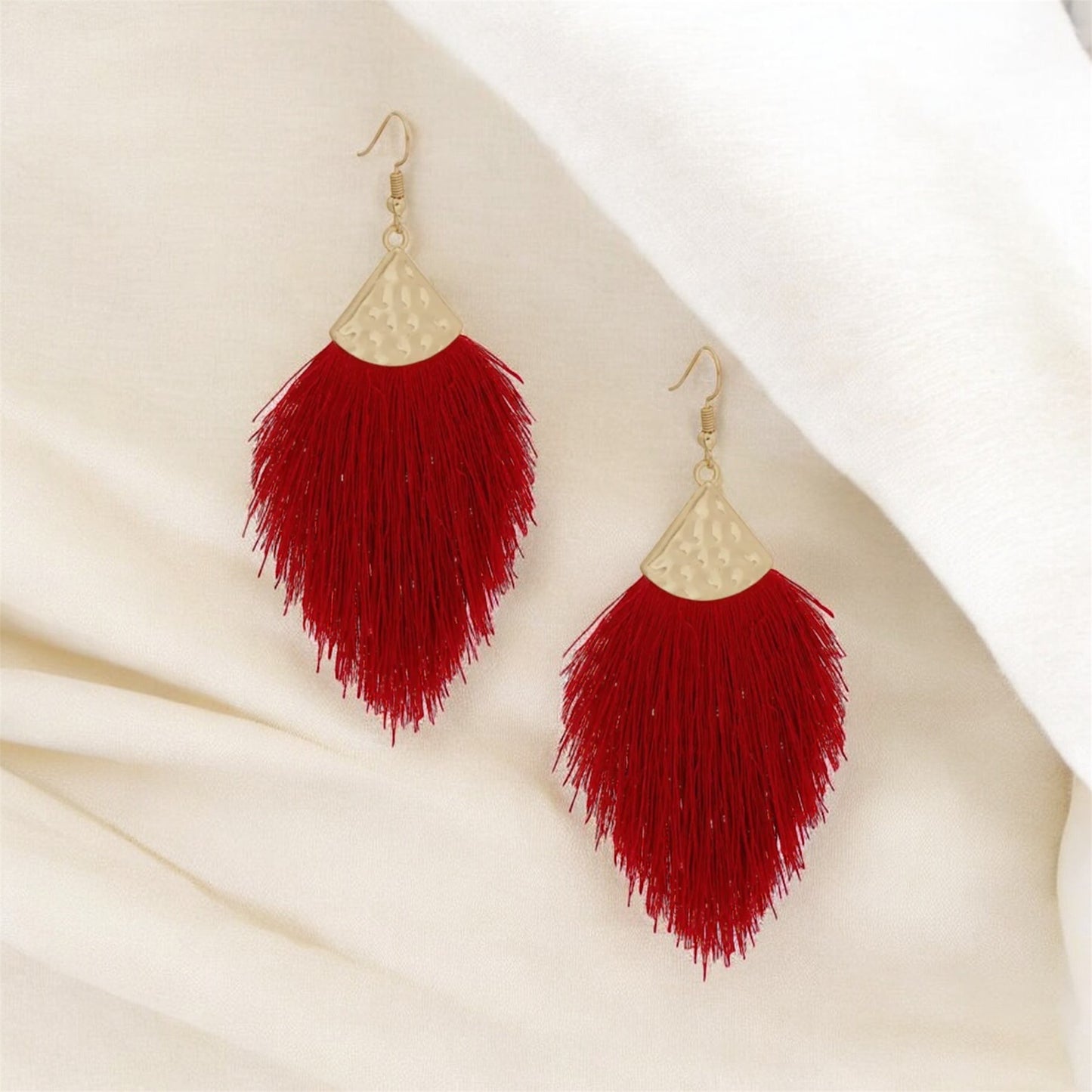 ✨ Burgundy Silk Tassel Earrings
