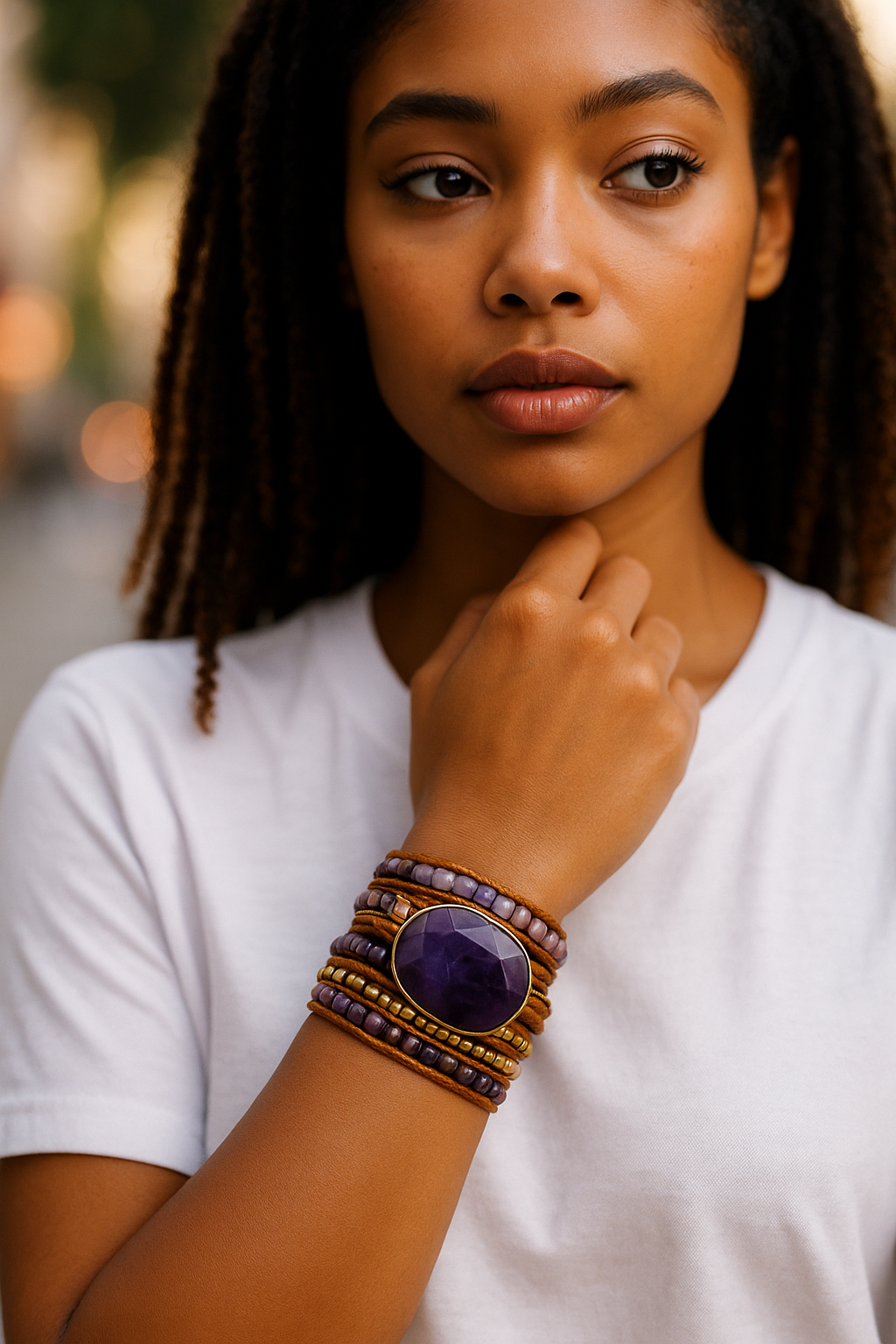 Handmade Bohemian Style “Purple Amethyst” Stone Wrap Bracelet – Crown Chakra