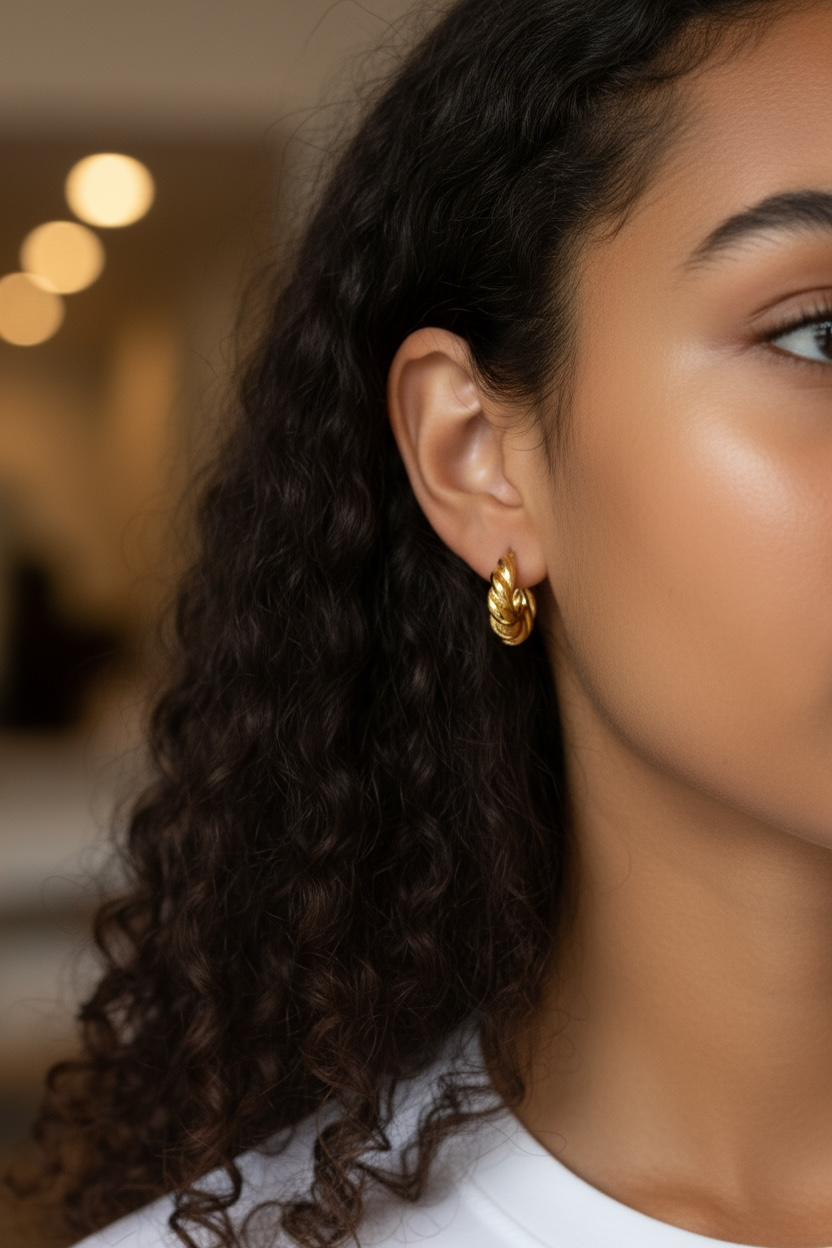 Kimberly 18K Gold Braided Hoop Earring