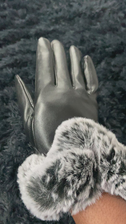 Elegant Natural Faux Fur Leather Gloves