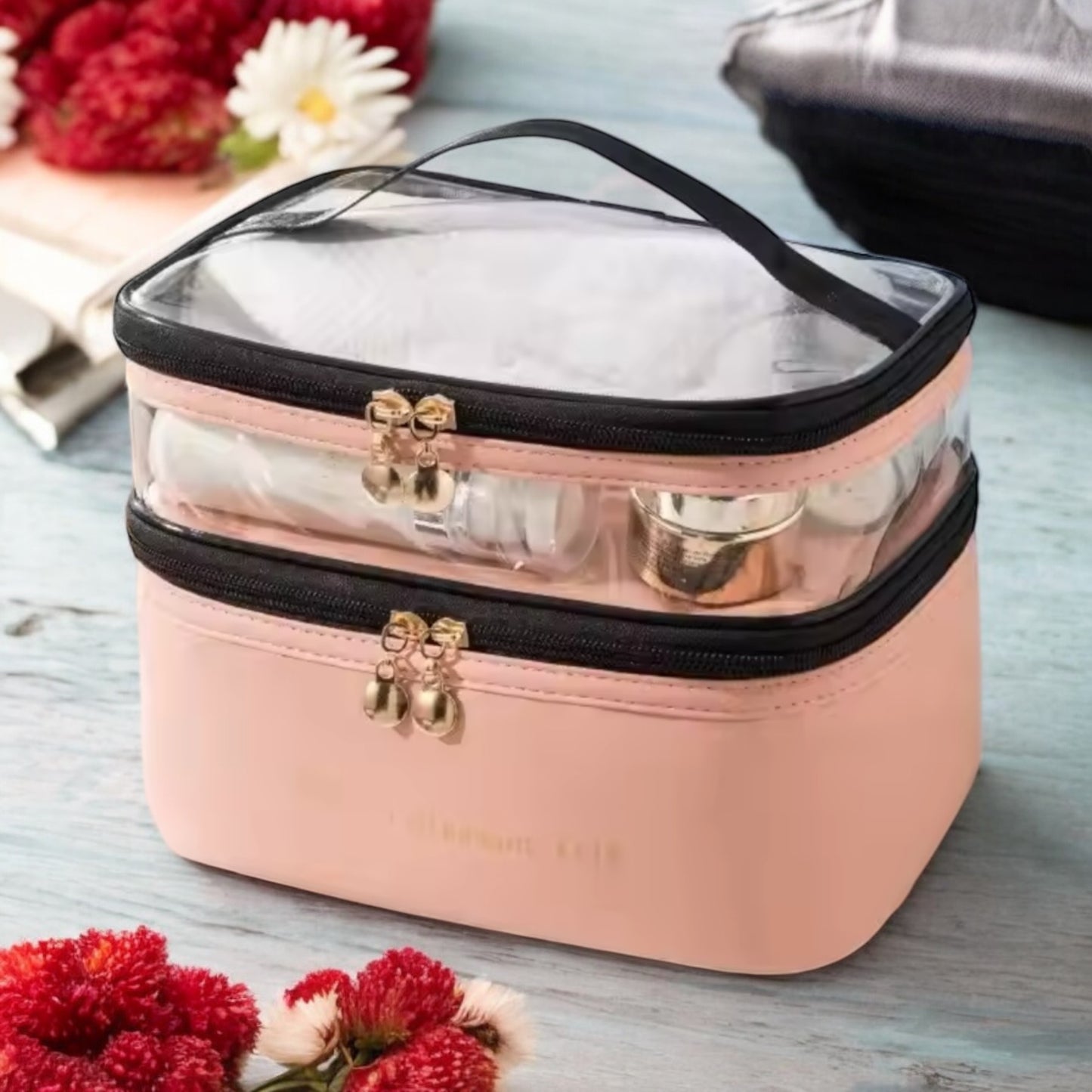 Girl Glam: Double Layer Waterproof Travel Makeup and Toiletry Storage Bag