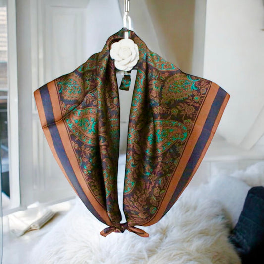 "Paisley Print Silk Square Scarf: Elegant Vintage