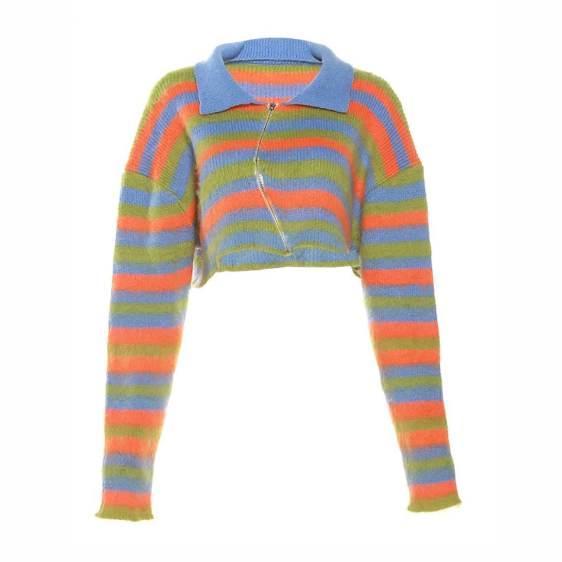 Multicolored Crop Stripe Knit Cardigan