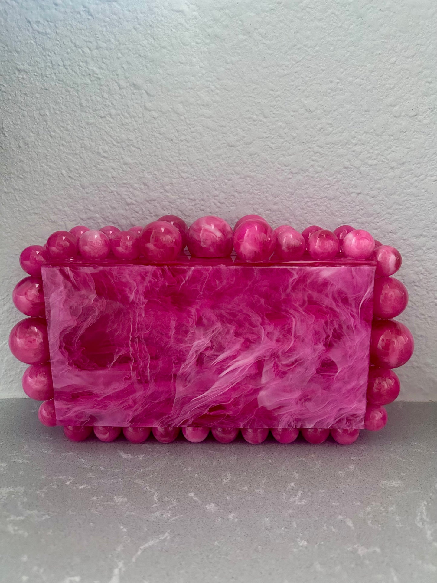 Beaded Marble Acrylic Box Clutch Bag