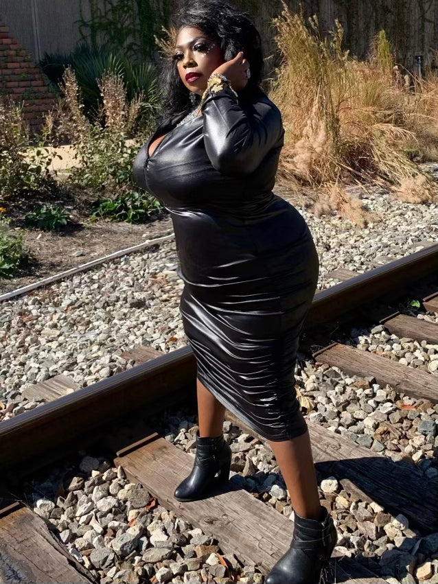 Plus Size Black Leather Dress