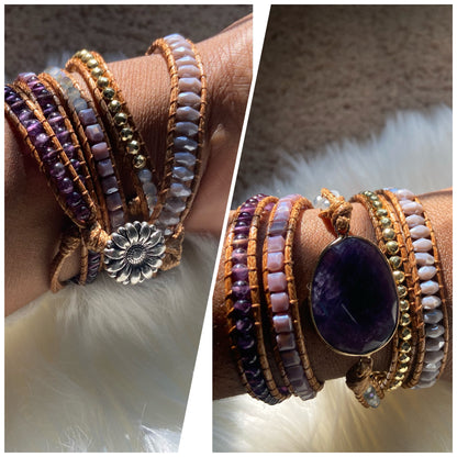 HANDMADE Bohemian Style "Purple Amethyst" Stone Wrap Bracelet - Crown Chakra - LS 100 Percent You