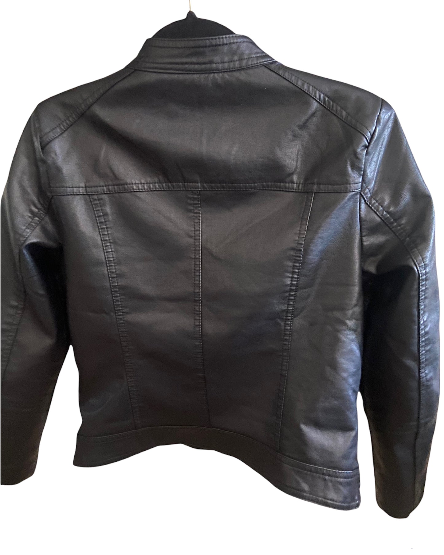 Faux Leather Round Collar Jacket - LS 100 Percent You