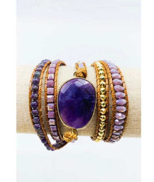 HANDMADE Bohemian Style "Purple Amethyst" Stone Wrap Bracelet - Crown Chakra - LS 100 Percent You