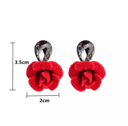 Red Rose Crystal Water Drop Flower Stud Earrings - LS 100 Percent You