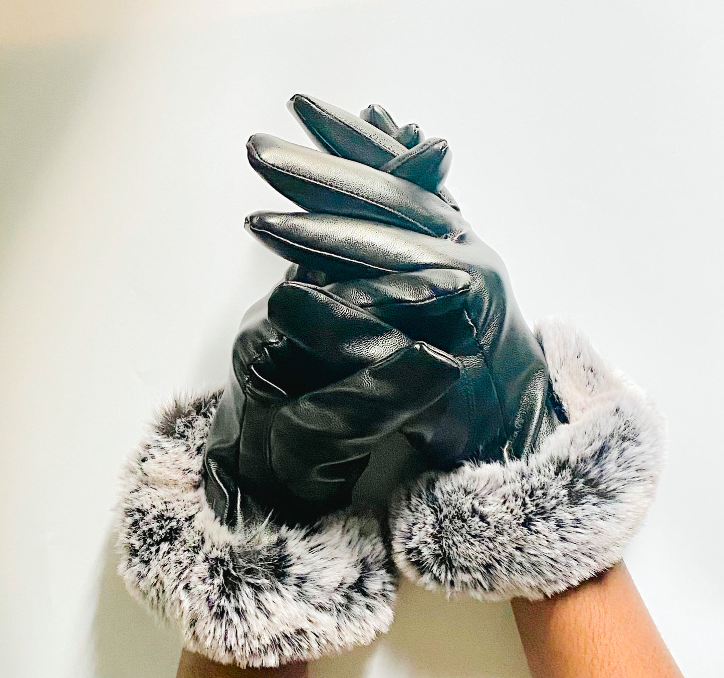 Elegant Natural Faux Fur Leather Gloves - LS 100 Percent You